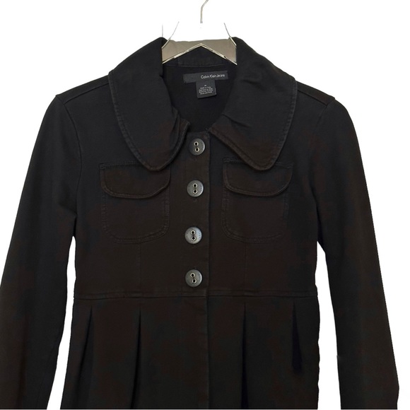 CLAVIN KLEIN JEANS Women's Black Button Front Pleated Jacket Size Medium - Picture 3 of 12